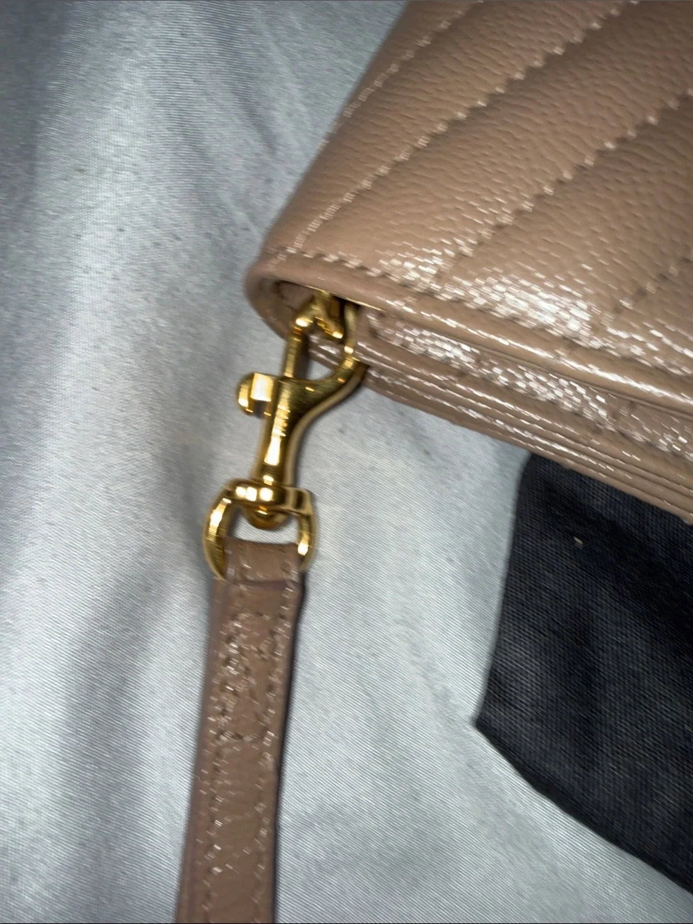 Saint Laurent Taupe Quilted Chevron Leather Wristlet with Gold YSL Hardware